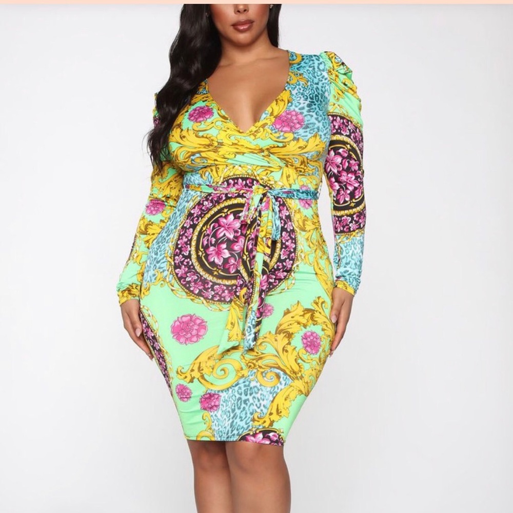 Need You Never Puff Sleeve Dress - Green/Combo